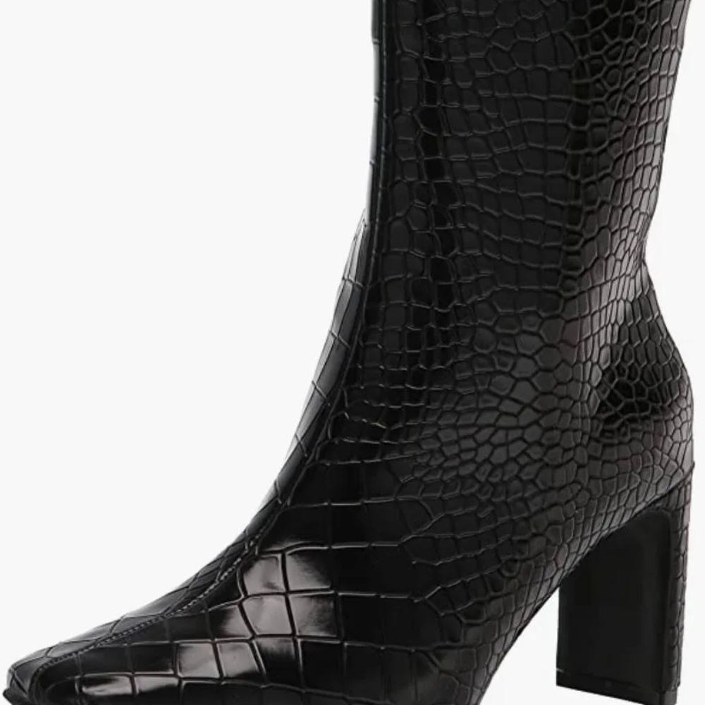 Seven Dials Black Croc-Patterned Heeled Boots